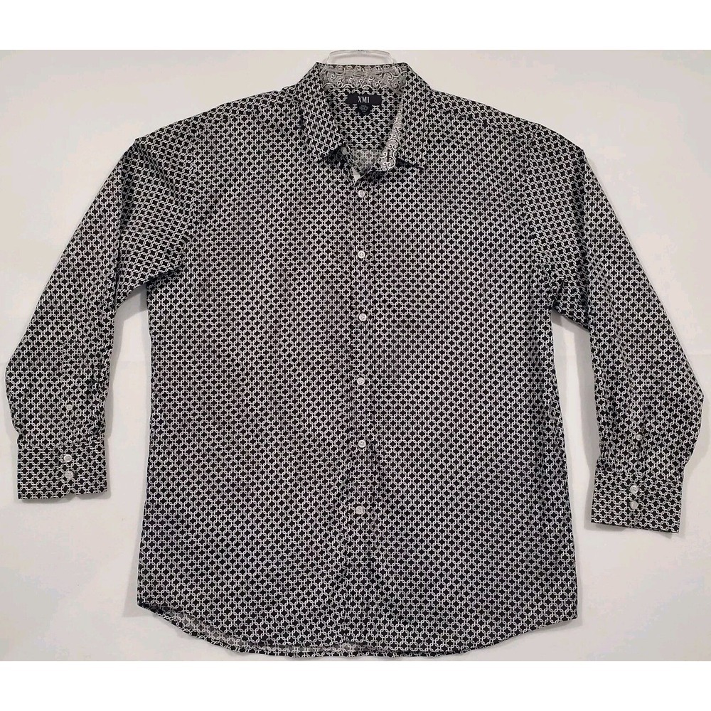 XMI Men's Shirt Button Down XXL Long Sleeve Black White Pattern